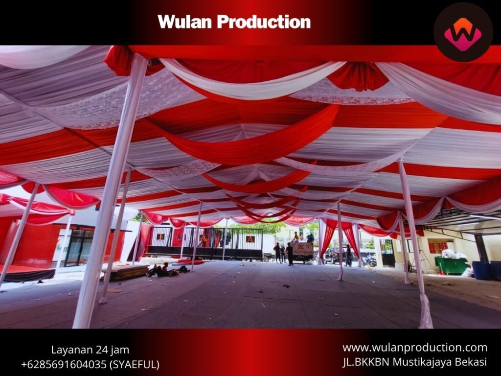 Sewa Tenda Serut Merah Putih Dekorasi Kain Juntai Jakarta