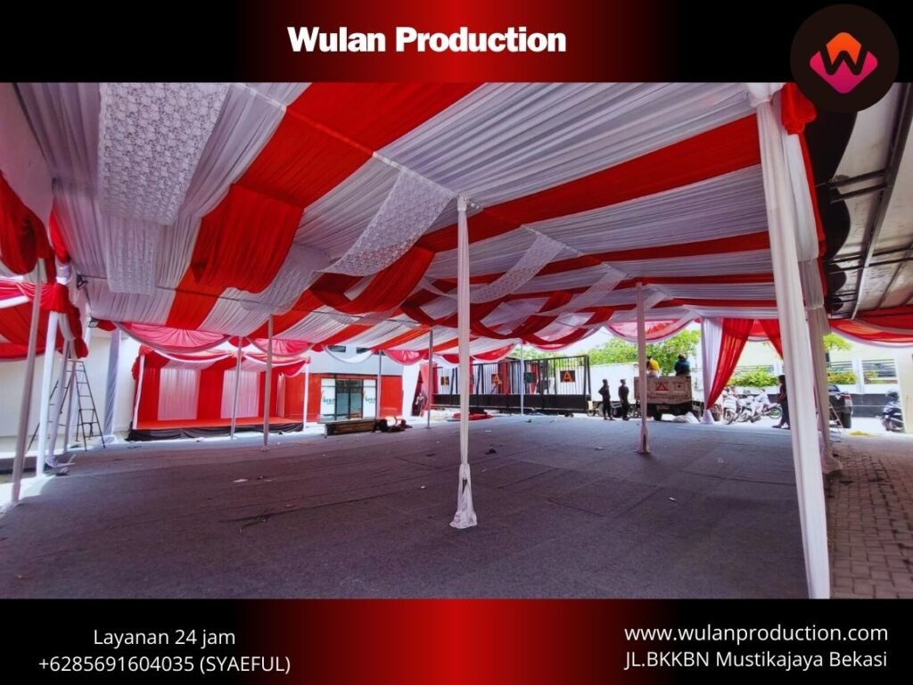 Sewa Tenda Serut Merah Putih Dekorasi Kain Juntai Jakarta