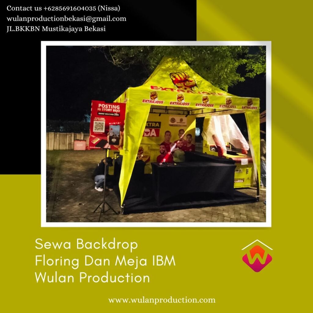 Sewa Backdrop Flooring Dan Meja IBM Cover Hitam Ketat GBK Senayan Jakarta