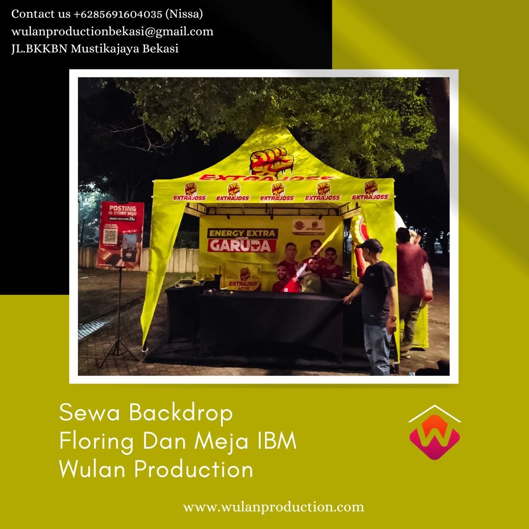 Sewa Backdrop Flooring Dan Meja IBM Cover Hitam Ketat GBK Senayan Jakarta