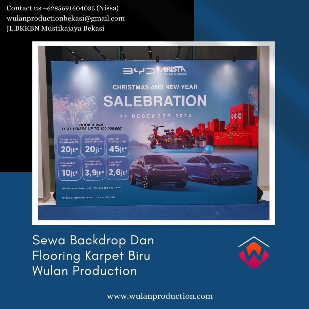 Sewa Backdrop Dan Flooring Karpet Biru Event BYD Arista Kelapa Gading