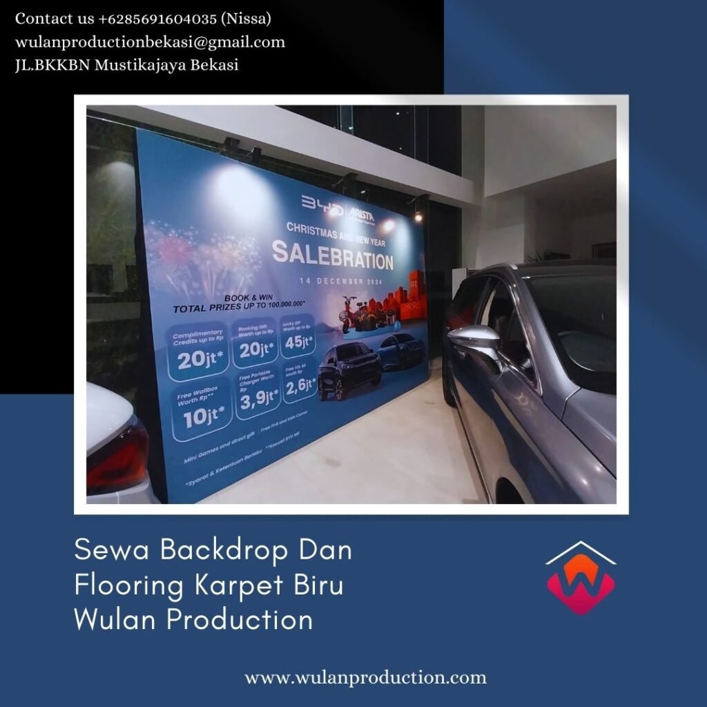 Sewa Backdrop Dan Flooring Karpet Biru Event BYD Arista Kelapa Gading