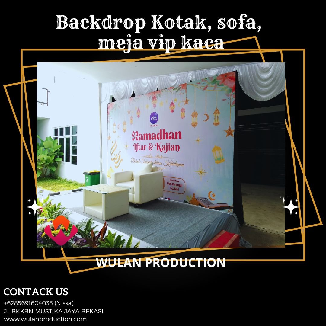 Rental Backdrop Kotak Dan Sofa Minimalis Plus Meja VIP Kaca