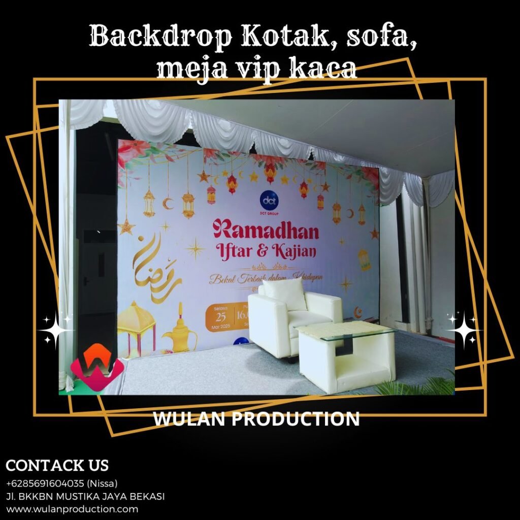 Rental Backdrop Kotak Dan Sofa Minimalis Plus Meja VIP Kaca Jakarta