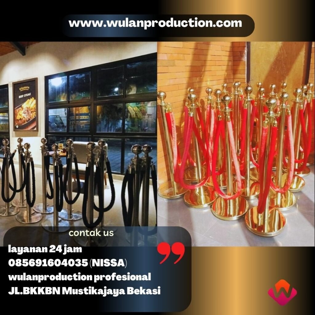 Sewa Tiang Antrian VIP Stainless Tali Bludru Hitam Merah Biru Jakarta