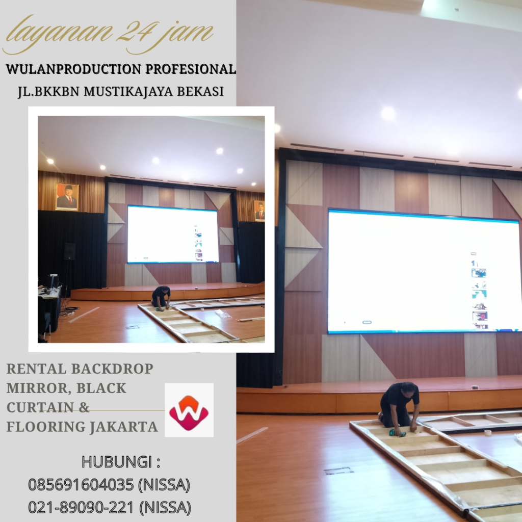 Rental Backdrop Mirror, Black Curtain & Flooring Jakarta