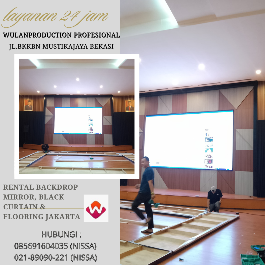 Rental Backdrop Mirror, Black Curtain & Flooring Jakarta