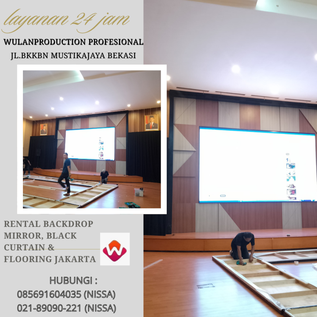 Rental Backdrop Mirror, Black Curtain & Flooring Jakarta