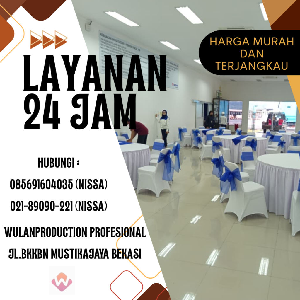 Sewa Meja Bundar & Kursi Futura Cover Pita Biru Elegan Bogor