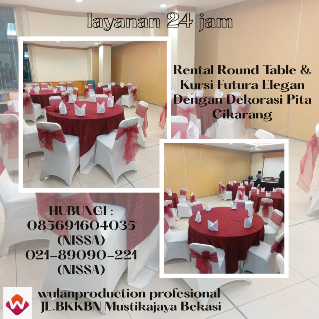 Rental Round Table & Kursi Futura Elegan Dengan Dekorasi Pita Cikarang