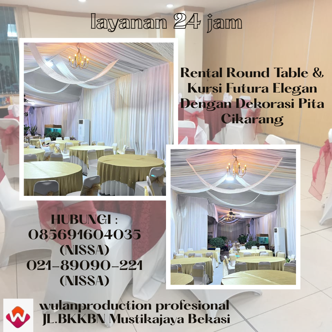 Rental Round Table & Kursi Futura Elegan Dengan Dekorasi Pita Cikarang