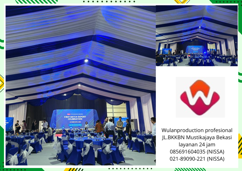 Rental Tenda Roder Dekora Kain Serut Biru Putih Jakarta