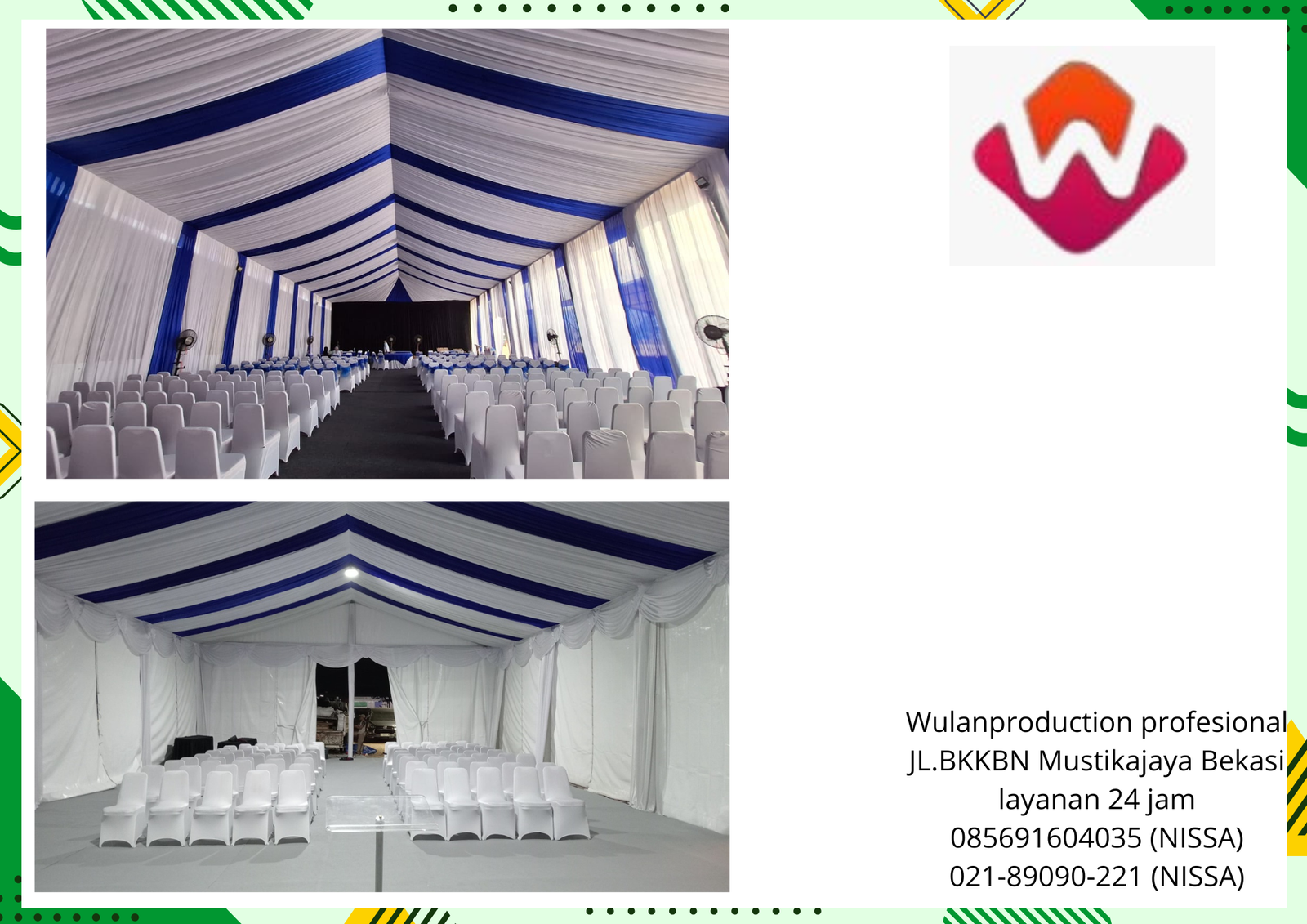 Rental Tenda Roder Dekora Kain Serut Biru Putih Jakarta