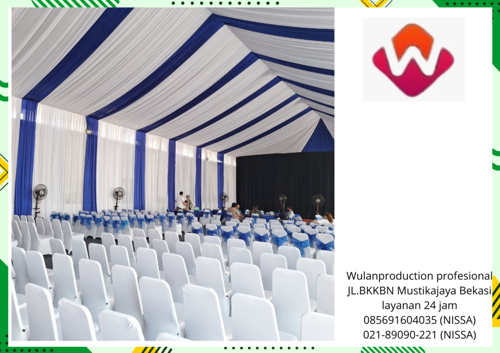 Rental Tenda Roder Dekora Kain Serut Biru Putih Jakarta