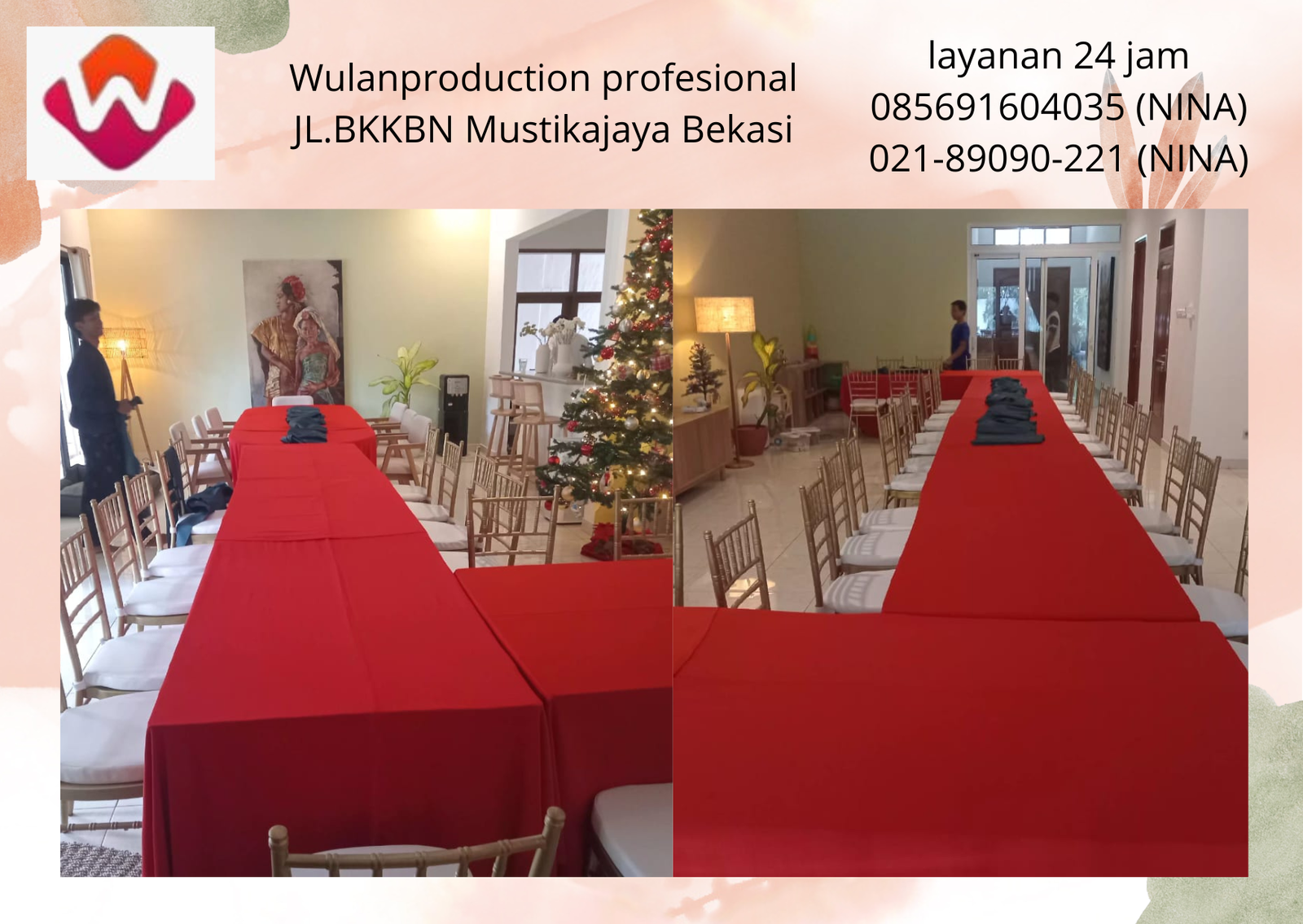 Rental Kursi Tiffany Gold Meja kotak tebar Merah Cabe Jakarta