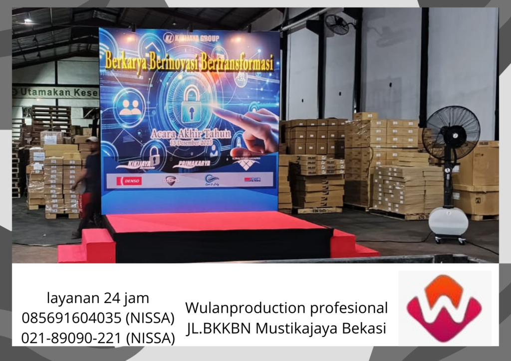 Rental Panggung Cover Karpet Merah Poni Hitam karawang 