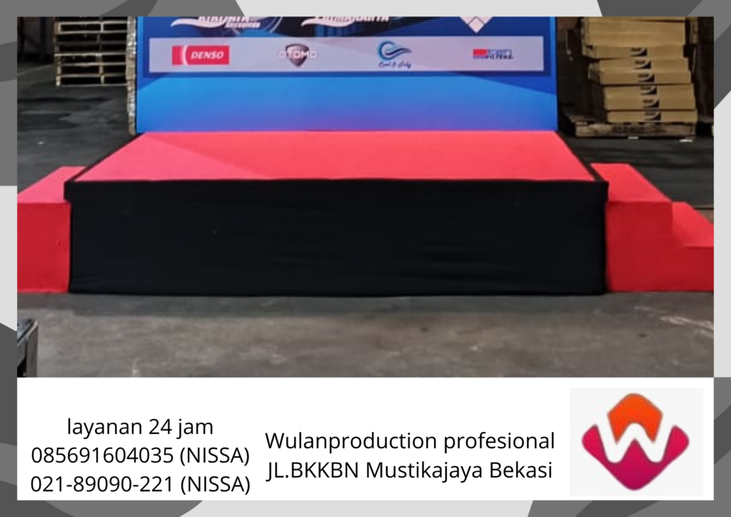 Rental Panggung Cover Karpet Merah Poni Hitam karawang 