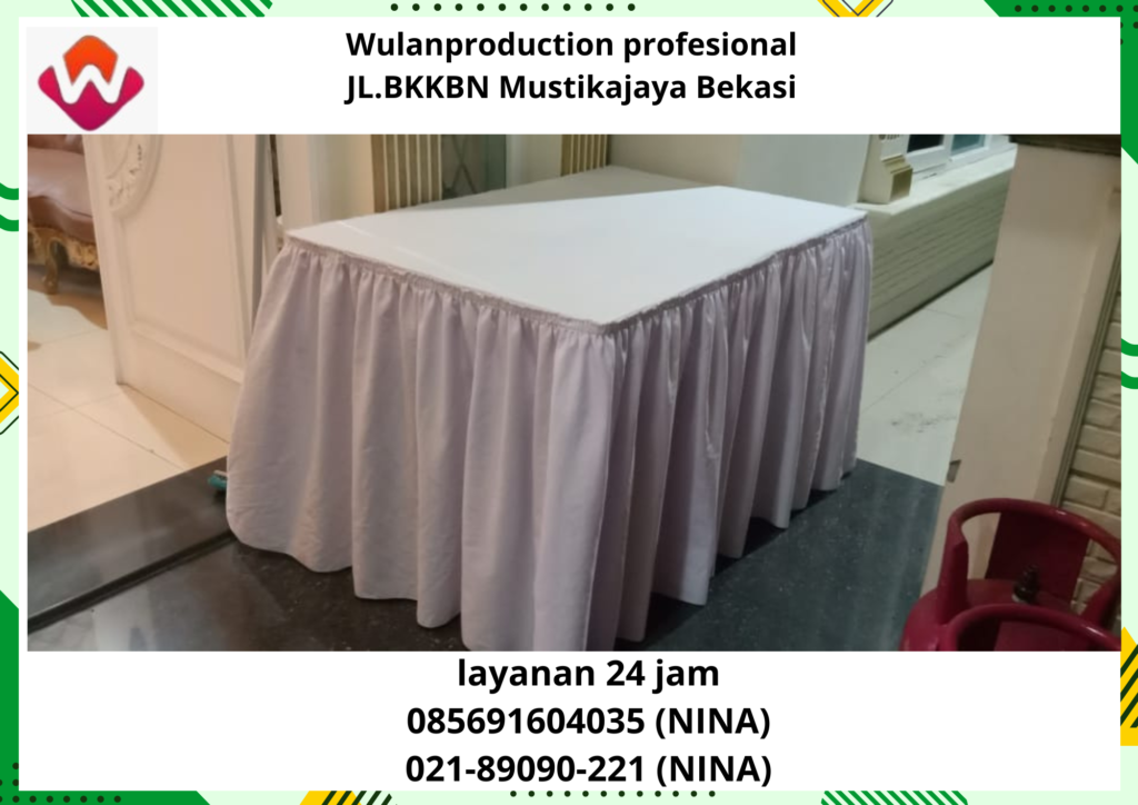 Rental Meja Kotak Skirting Putih Misty Fan Jakarta
