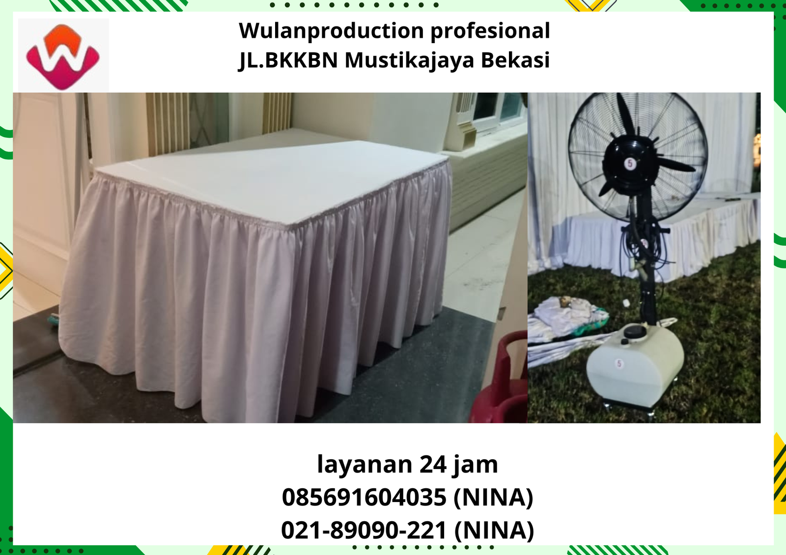 Rental Meja Kotak Skirting Putih Misty Fan Jakarta