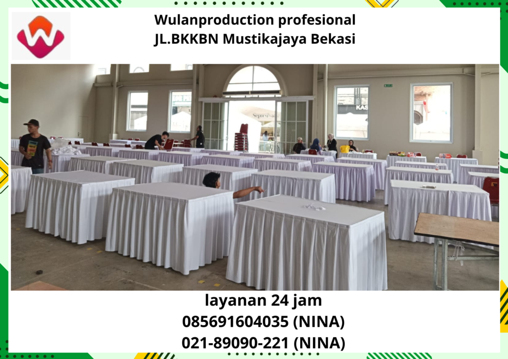 Rental Meja Kotak Skirting Putih Misty Fan Jakarta