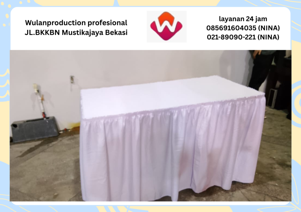 Sewa Meja Kotak Skirting putih Misty Fan