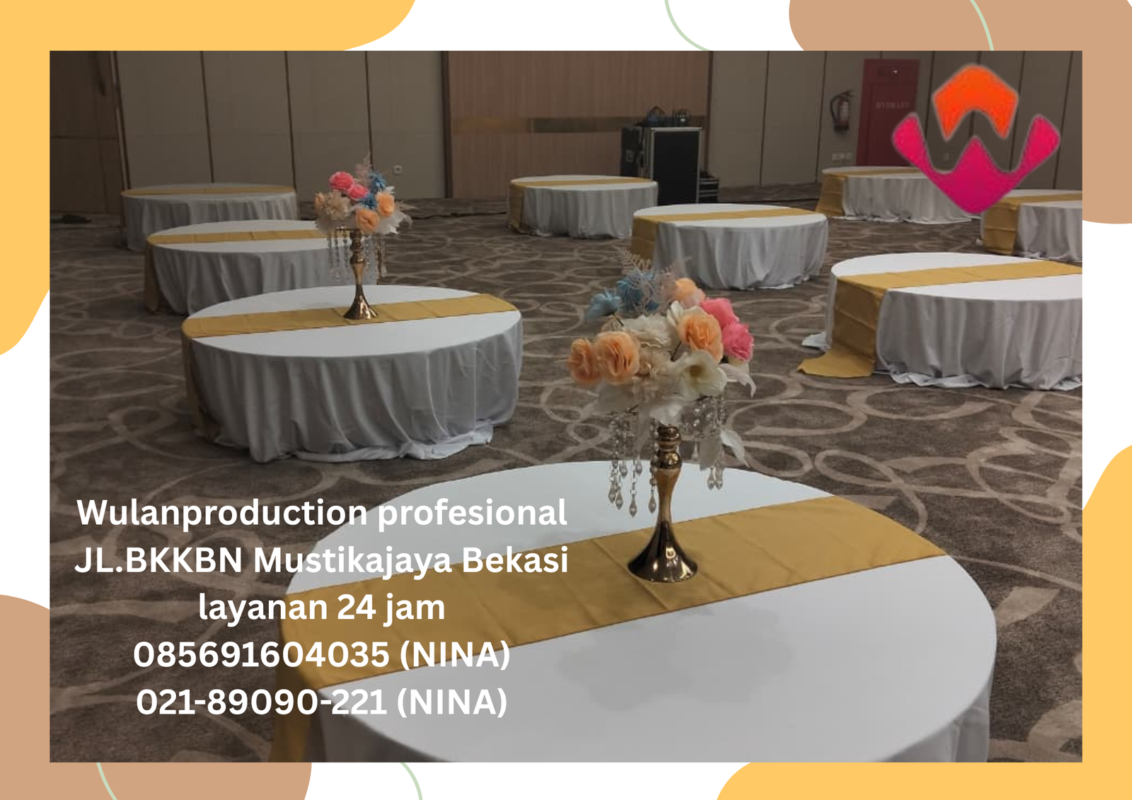 Rental Meja Lesehan Topping Putih Runner Gold Jakarta