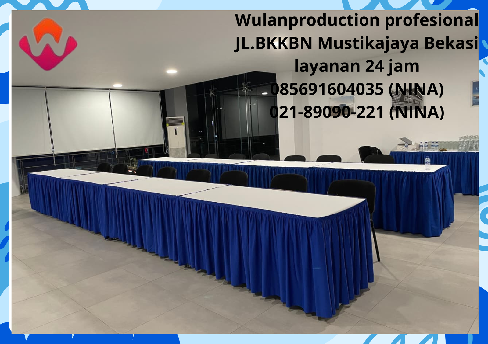 Sewa Aneka Model Meja Dan Taplak Skirting Biru Jakarta