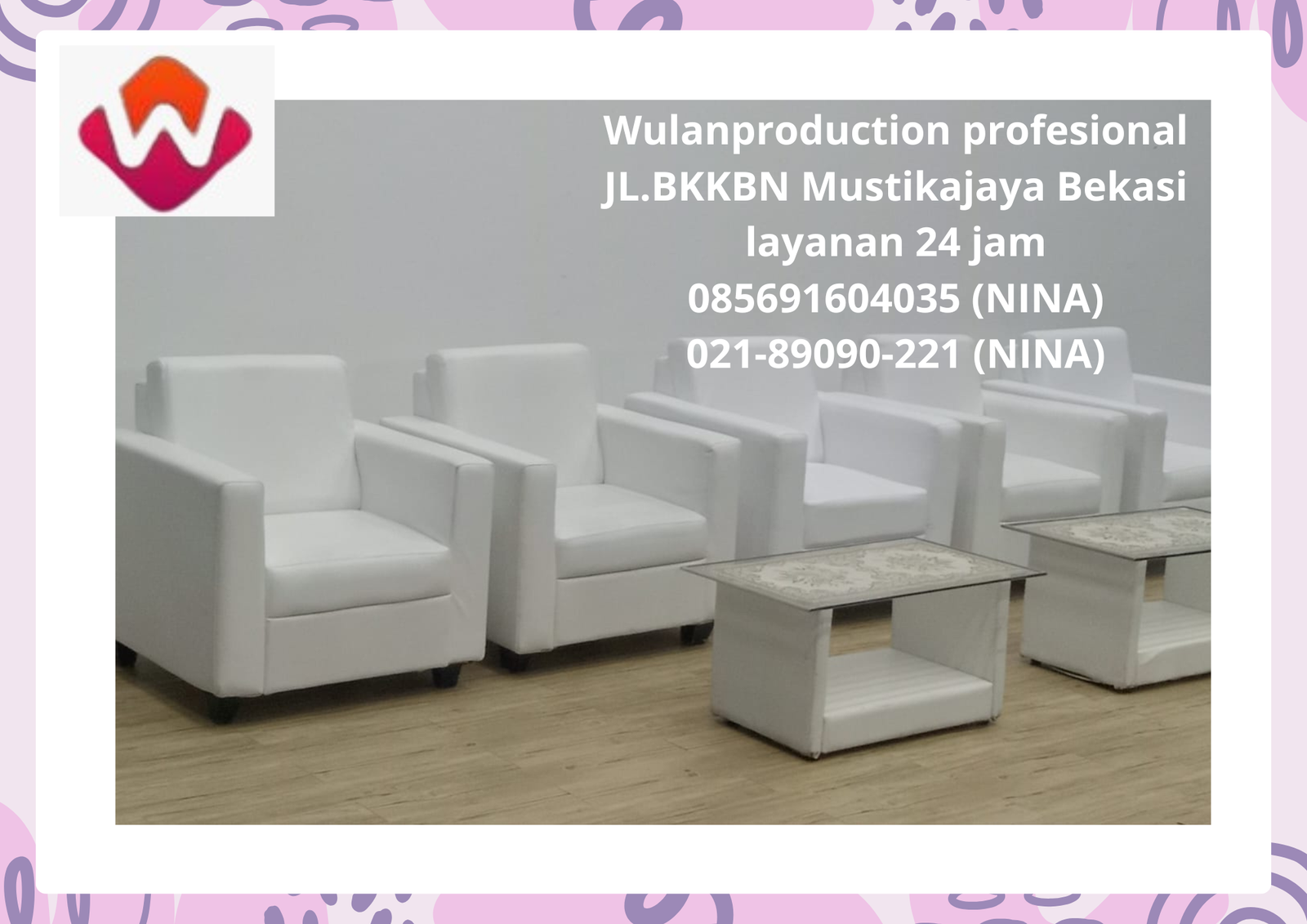 Sewa Sofa Hitam Putih Lengkap Meja Kaca Jakarta