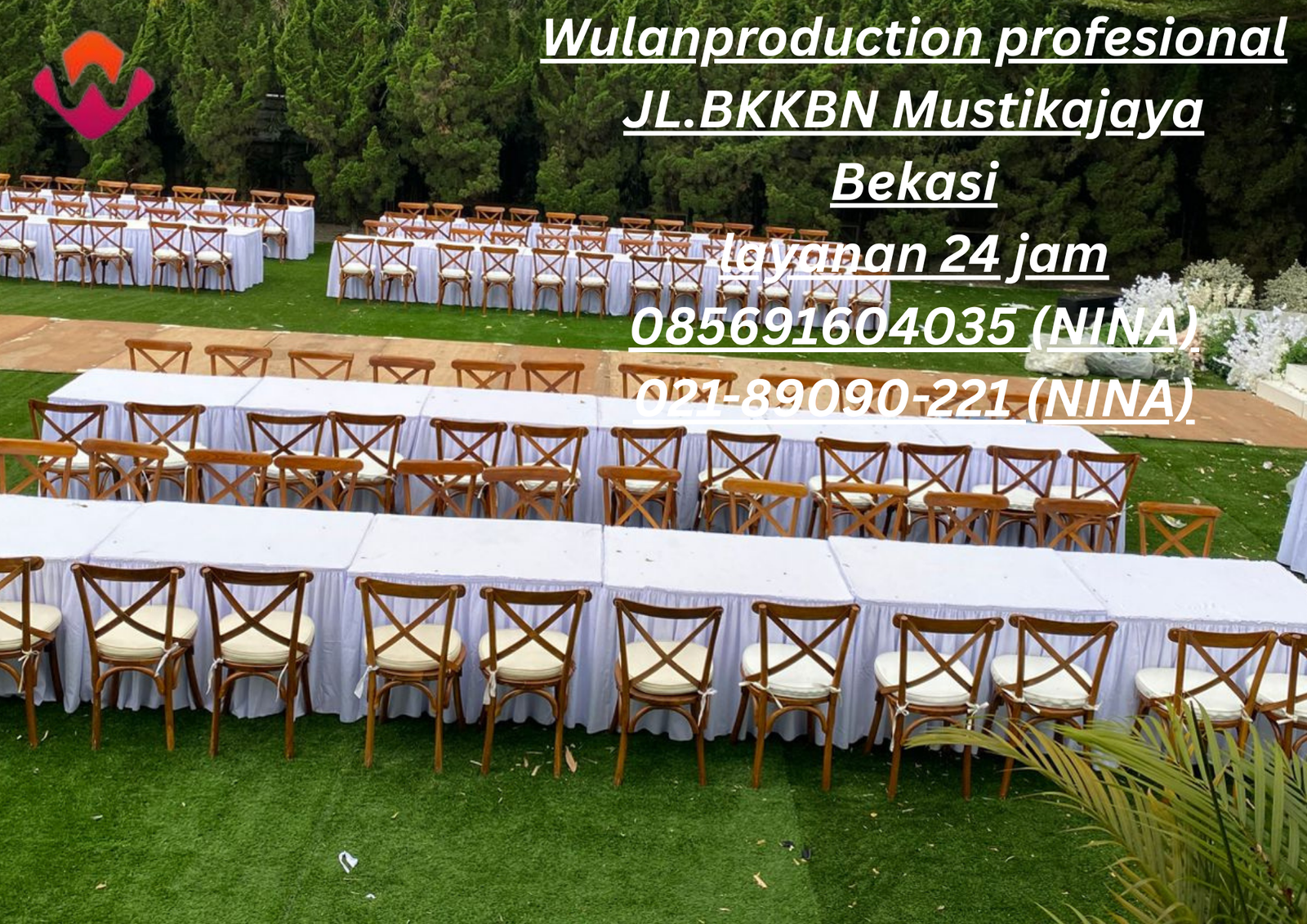 Sewa Kursi Crossback Lengkap Meja Kotak Area Bogor