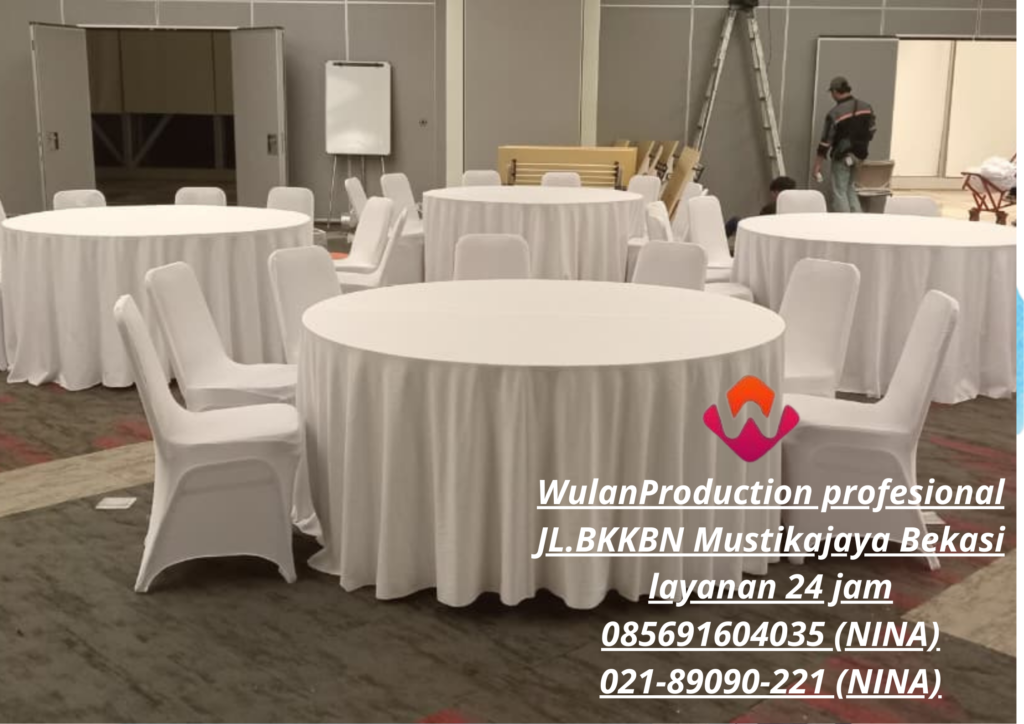 Sewa Meja Bulat Dan Kursi Stainless Cover Putih Area Jakarta