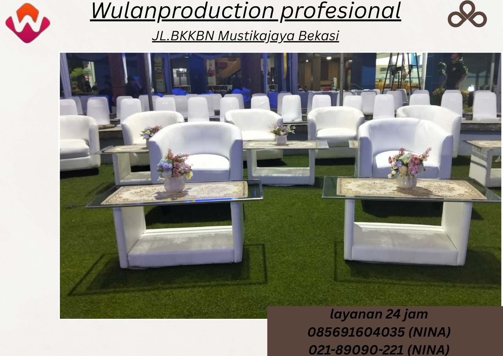 Sewa Meja Kaca Vip Sofa Oval Putih Area Bogor