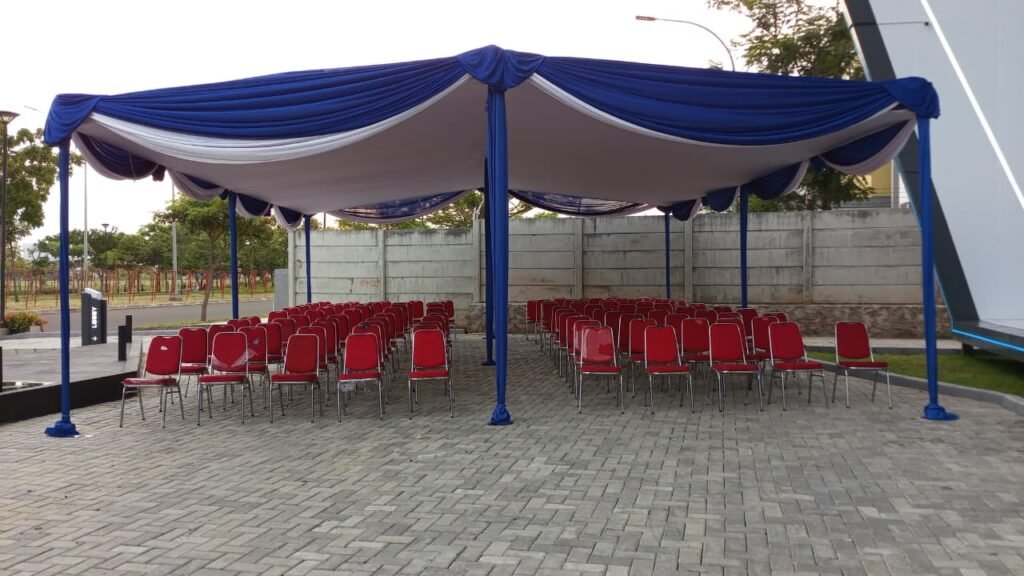 Jasa Sewa Tenda Plafon Rumbai Putih Biru Kursi Futura Jakarta