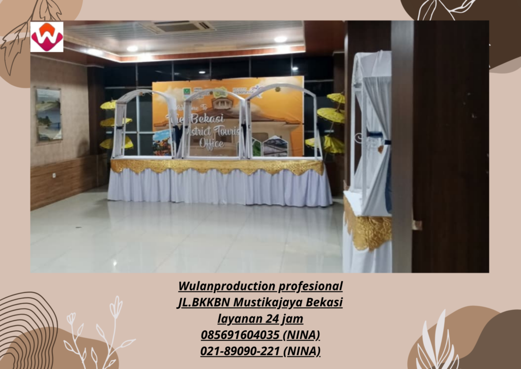 Sewa MEJA GUBUKAN Poni Gold Cover putih Jakarta