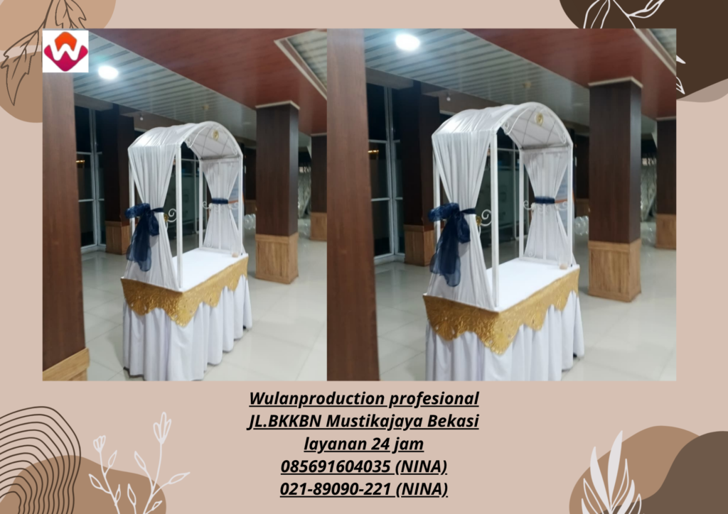 Sewa MEJA GUBUKAN Poni Gold Cover putih Jakarta