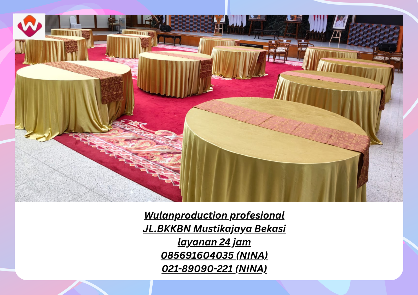Sewa MEJA Bulat Plus Cover Dan Runner Jakarta