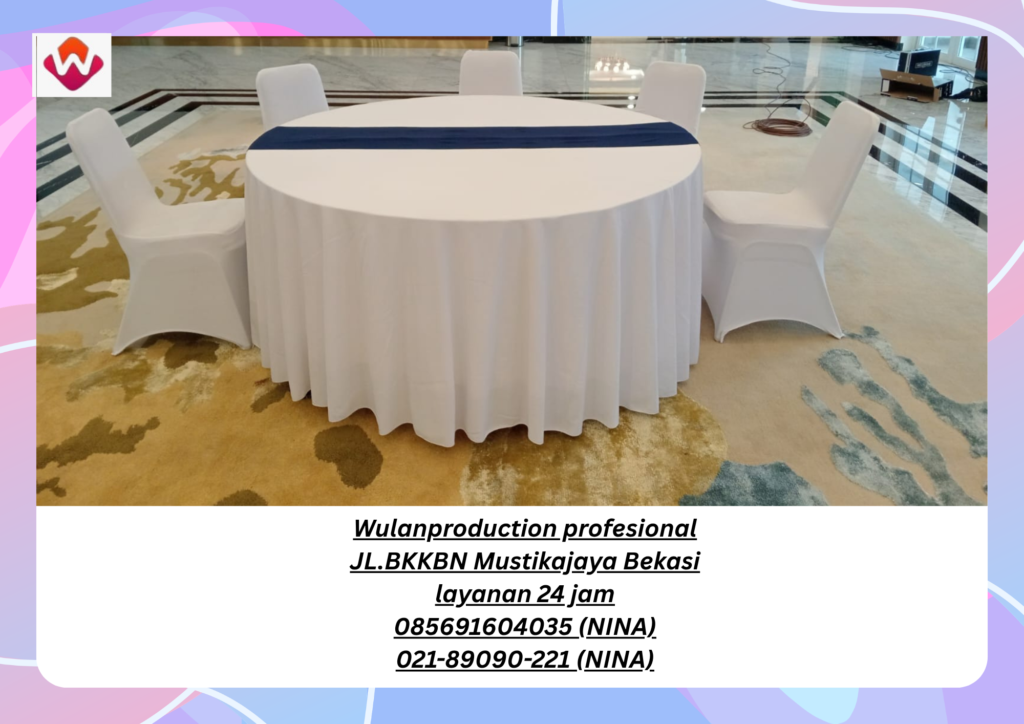 Sewa MEJA Bulat Plus Cover Dan Runner Jakarta
