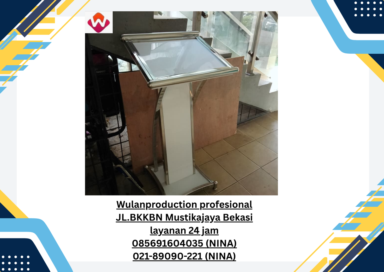 Sewa PODIUM Putih Frame Stainless Cikarang Utara