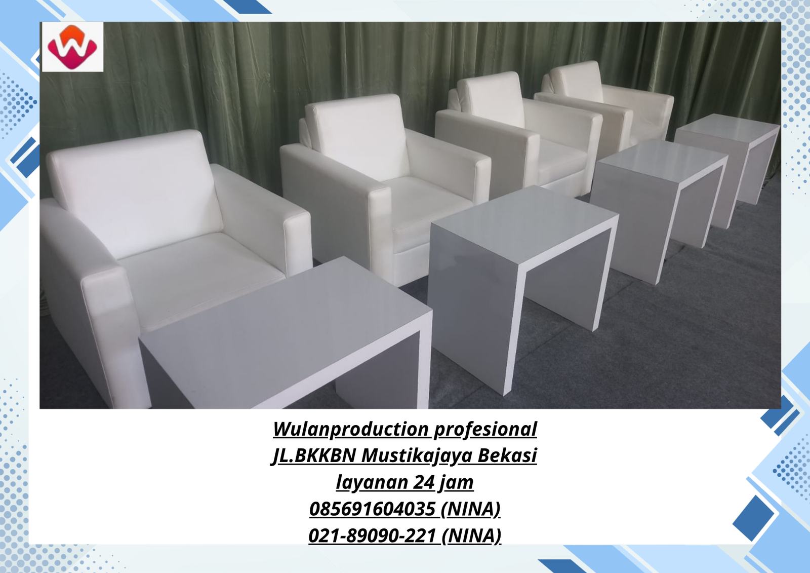 Sewa SOFA dan Meja HPL Putih Area Bekasi