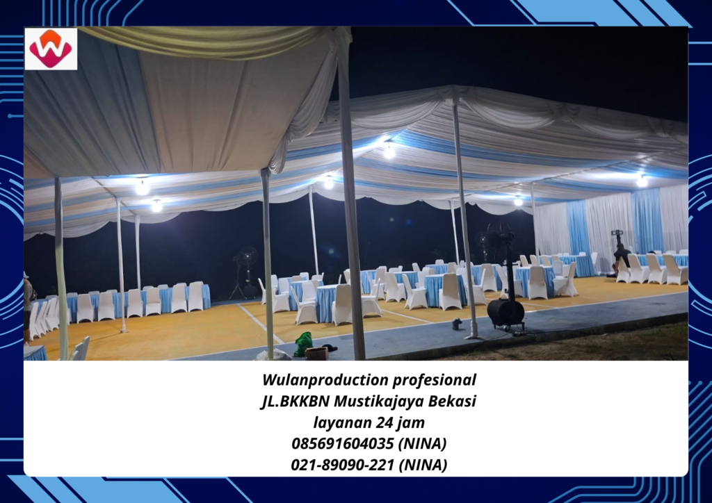 Sewa TENDA Dekorasi Kain Rempel Biru Putih Jakarta
