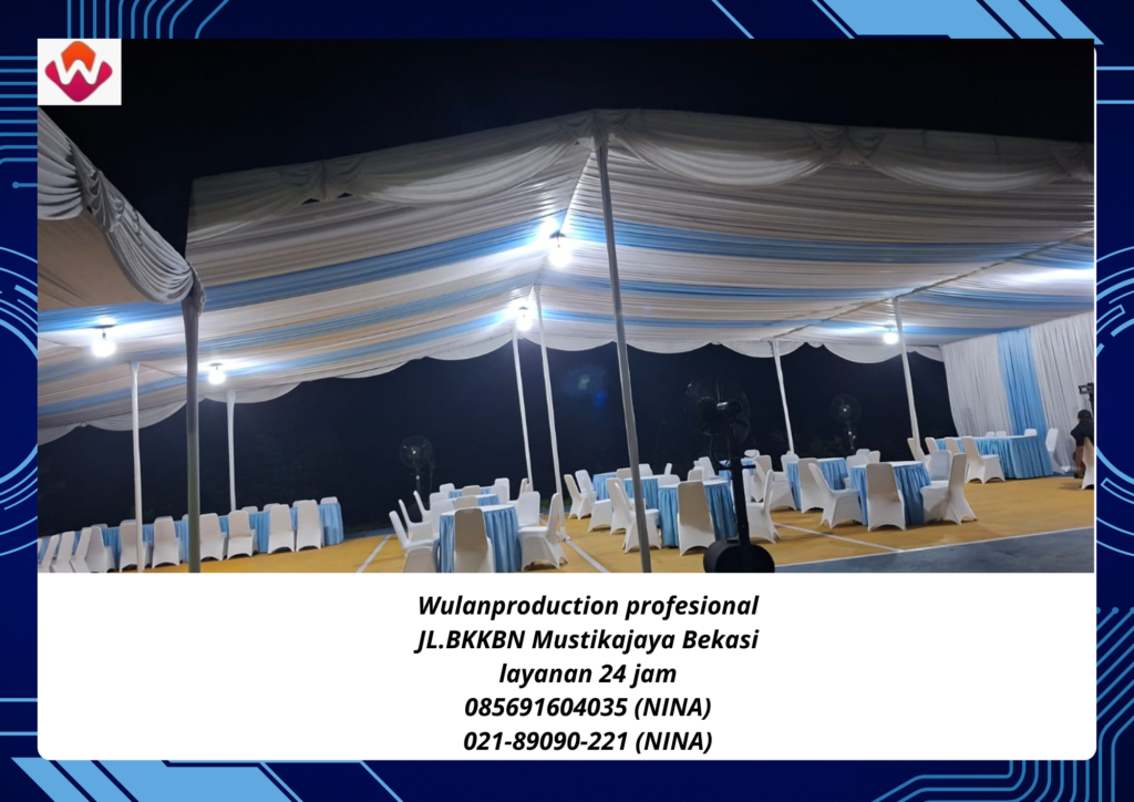 Sewa TENDA Dekorasi Kain Rempel Biru Putih Jakarta