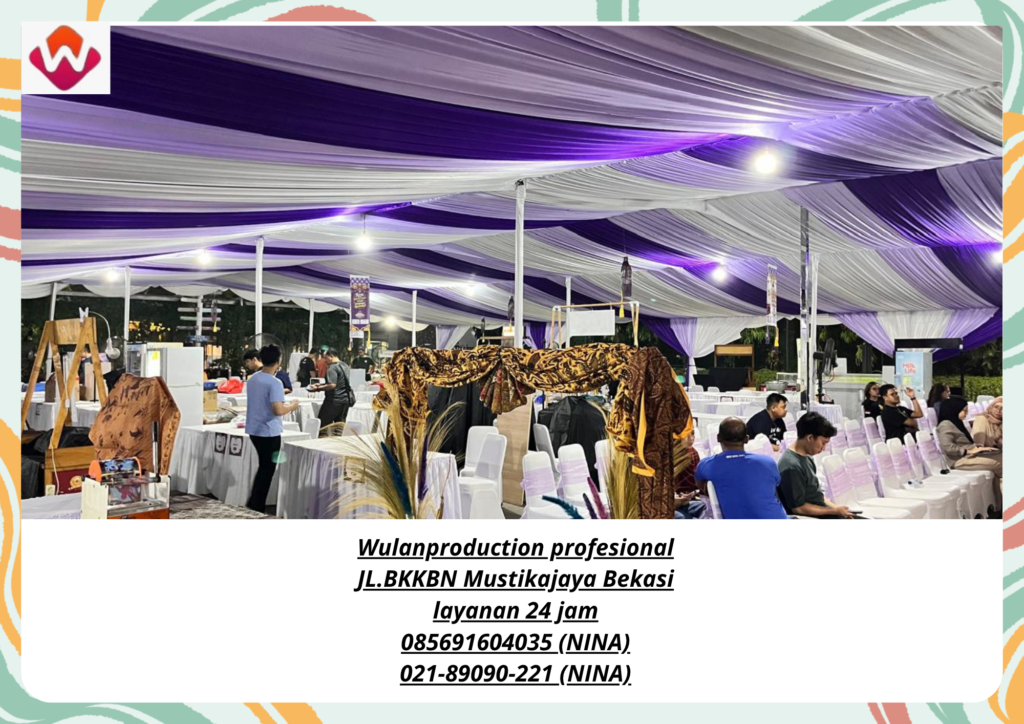 Sewa TENDA Serut Kain Ungu Putih Cikarang Bekasi 