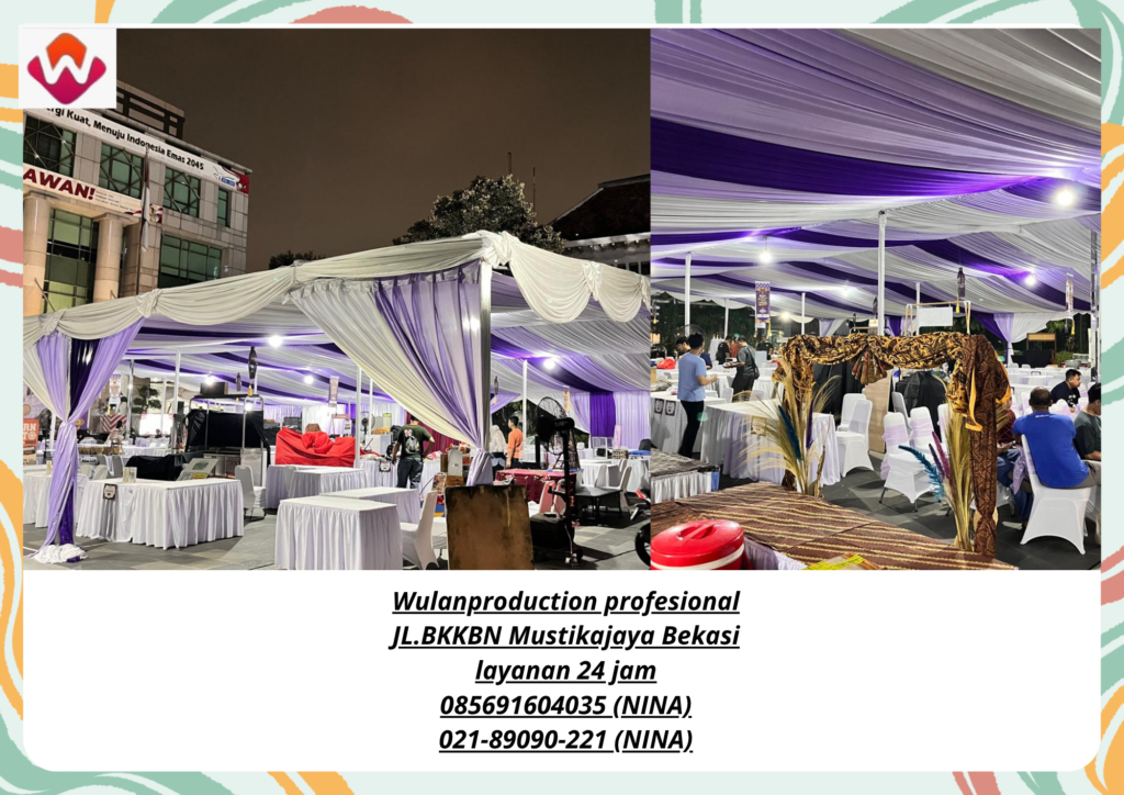 Sewa TENDA Serut Kain Ungu Putih Cikarang Bekasi 