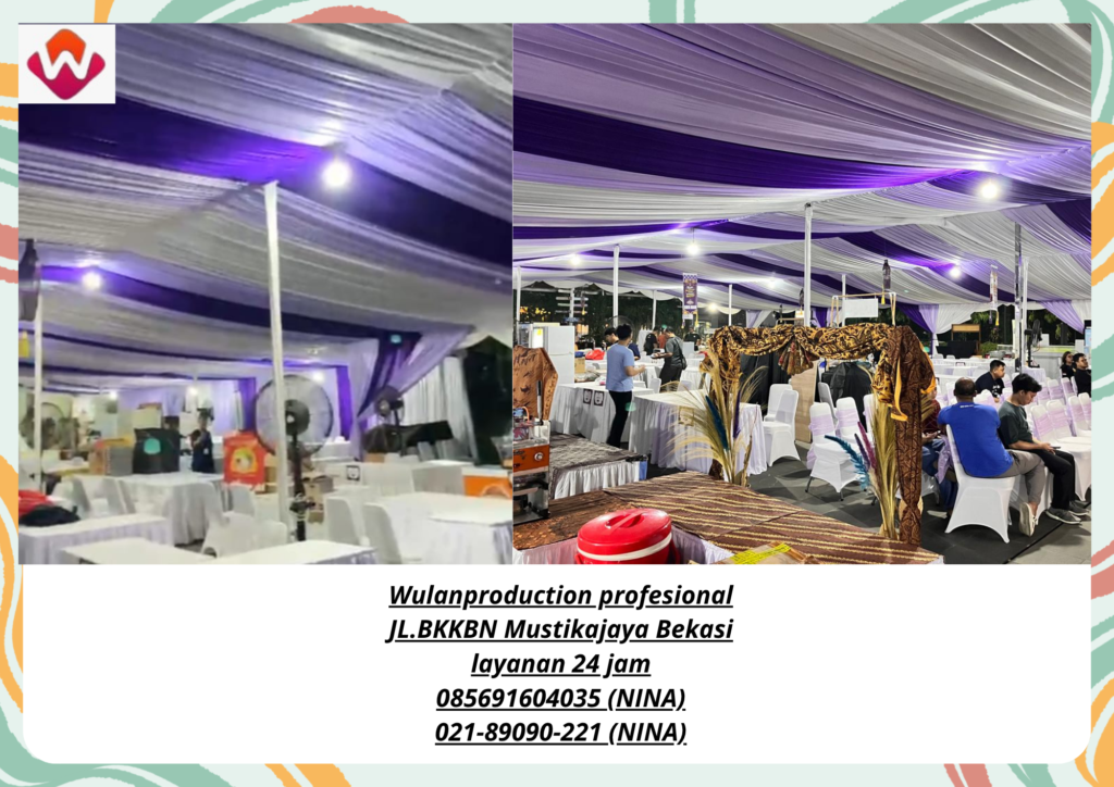 Sewa TENDA Serut Kain Ungu Putih Cikarang Bekasi 