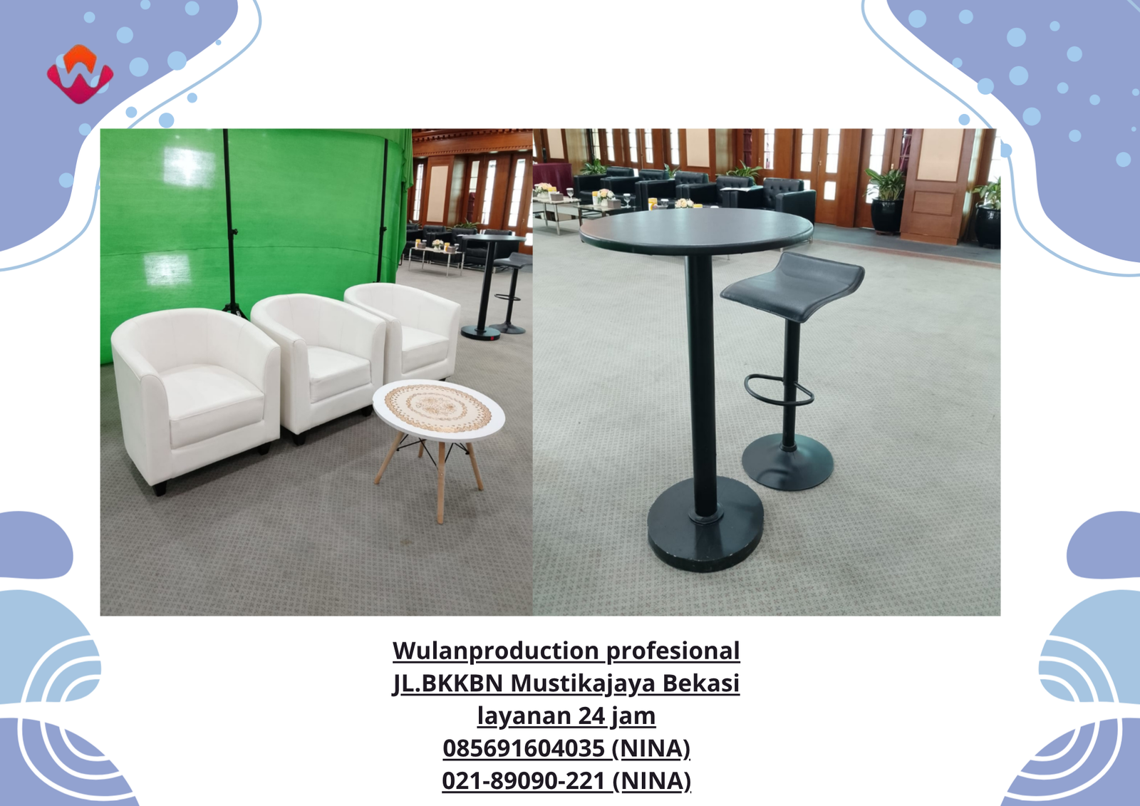 Rental SOFA OVAL MEJA RETRO PUTIH BARSTOOL Area Jakarta