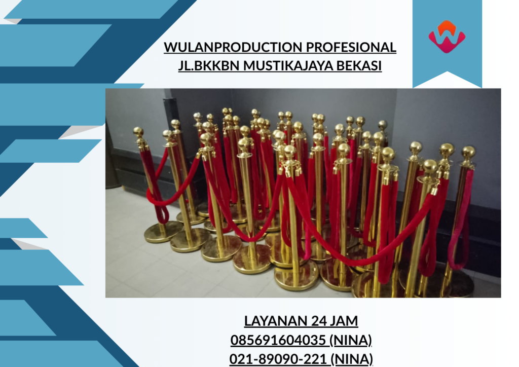 Rental TIANG ANTRIAN VIP Gold Tali Bludru Merah Bekasi
