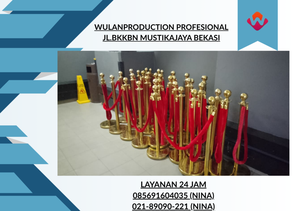 Rental TIANG ANTRIAN VIP Gold Tali Bludru Merah Bekasi