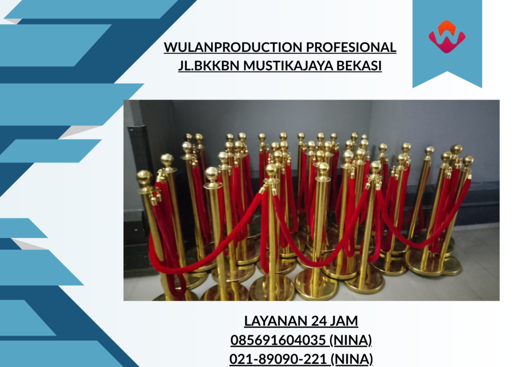 Rental TIANG ANTRIAN VIP Gold Tali Bludru Merah Bekasi