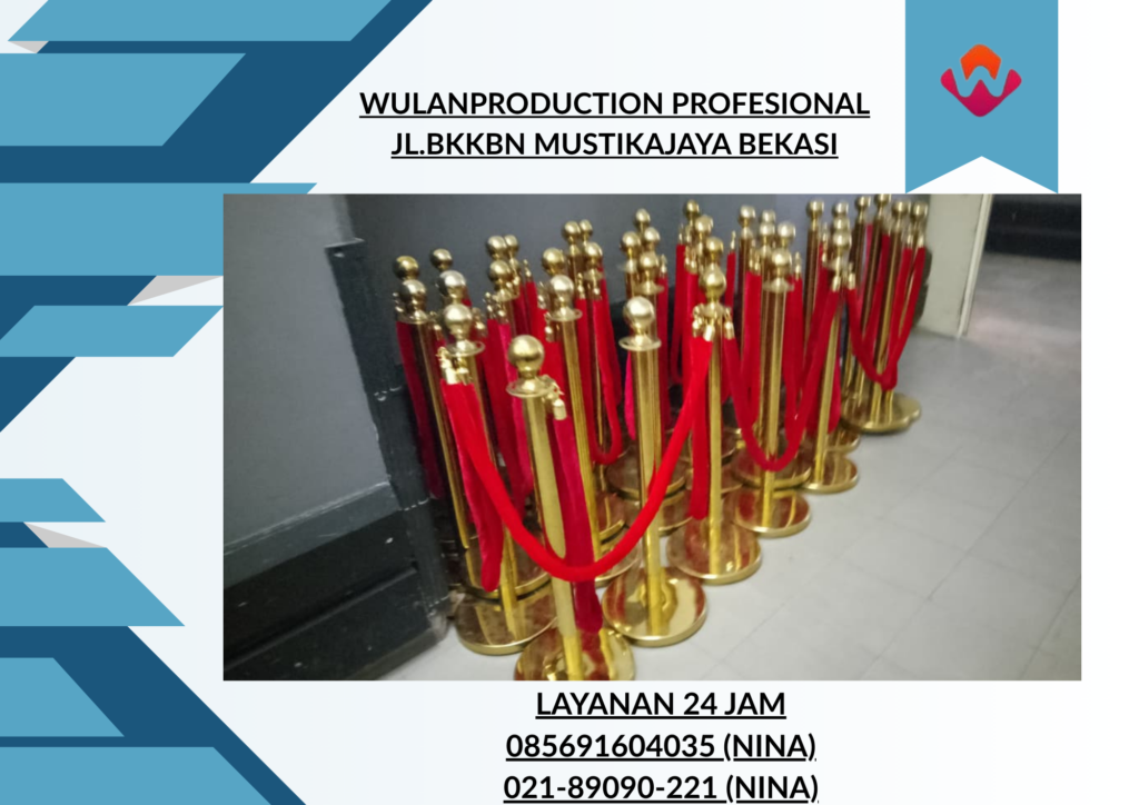 Rental TIANG ANTRIAN VIP Gold Tali Bludru Merah Bekasi