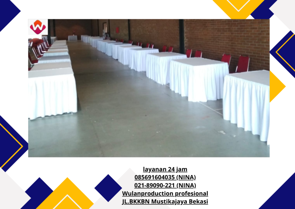 Sewa MEJA KOTAK Taplak Rumbai Putih Bekasi 